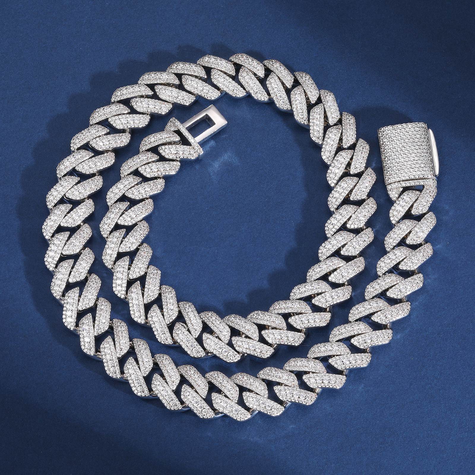 15mm Micro 3 Rows Moisanite Cuban Link Chain - TUHE Jewelry