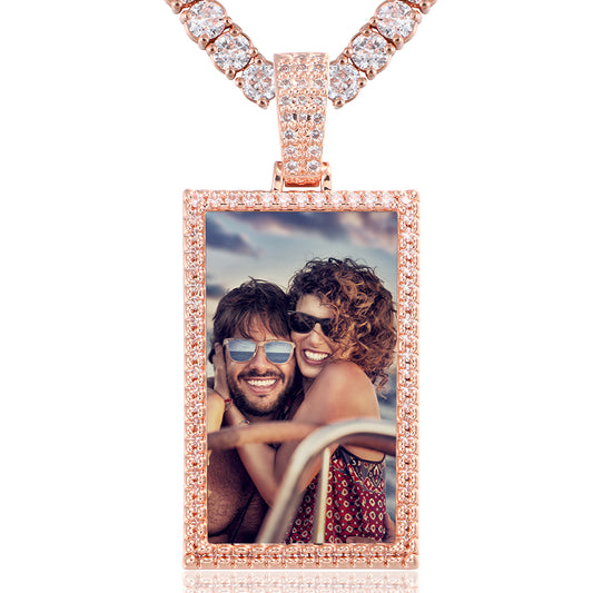 Custom Photo Rectangle Pendant Iced Memory Picture Jewelry CZP0255