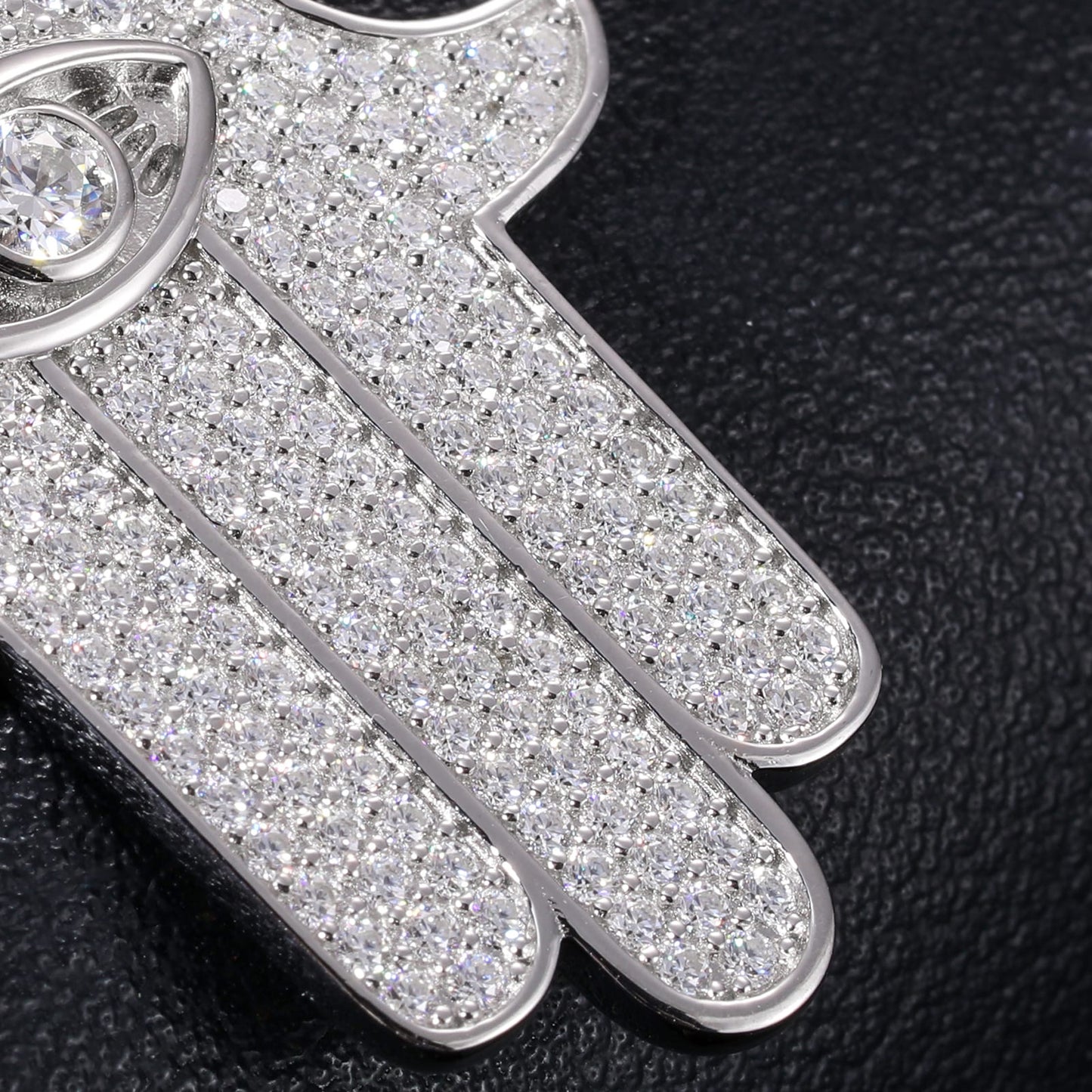 925 Silver Moissanite Iced Out Hamsa Hand Pendant TQP0191