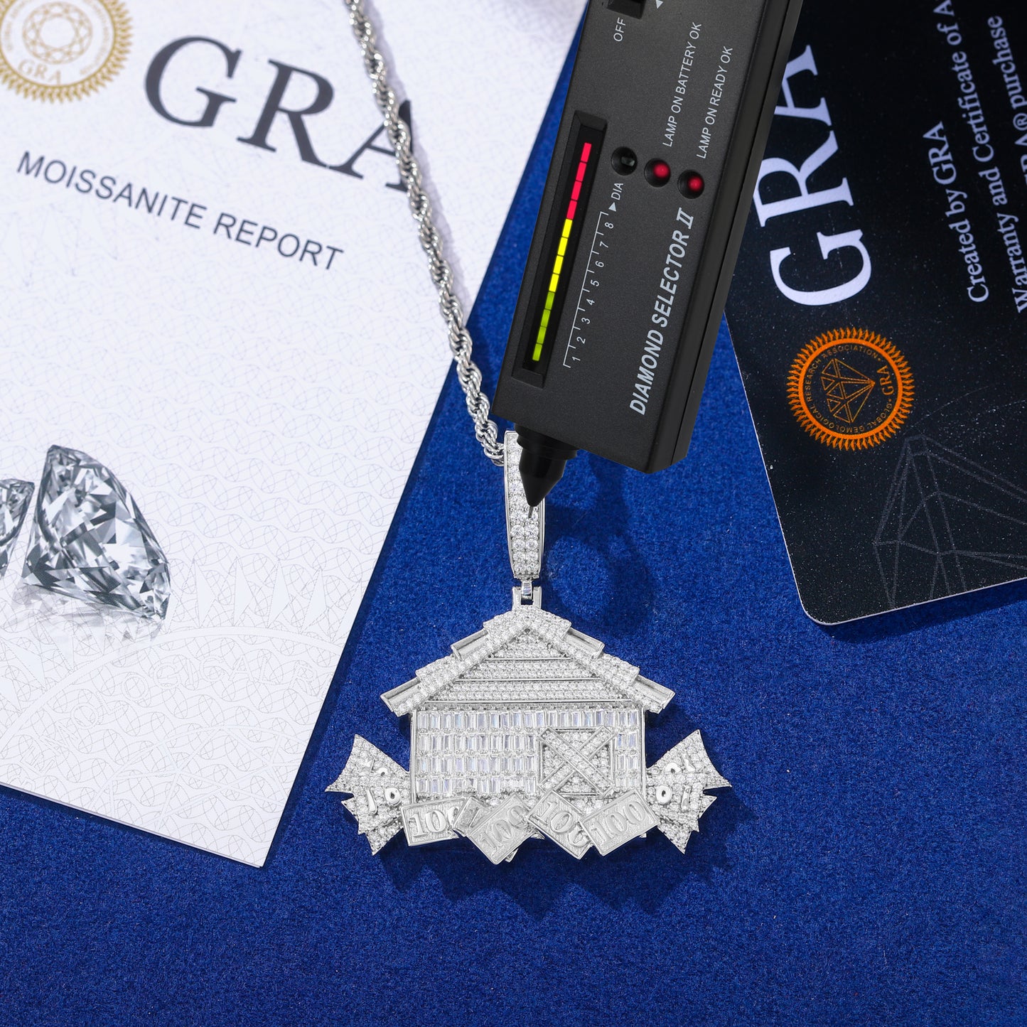925 Silver Moissanite Mansion Money Pendant for Men TQP0914