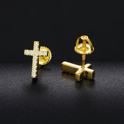 925 Silver Moissanite Pave Cross Stud Earrings TQE0154