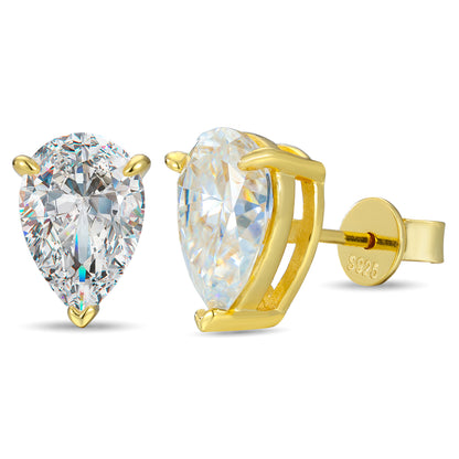 925 Silver Moissanite Pear Cut Solitaire Stud Earrings TQE0549