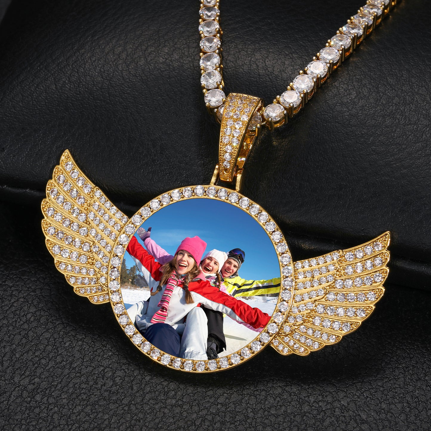 925 Silver Moissanite Angel Wing Custom Photo Pendant TQP0144