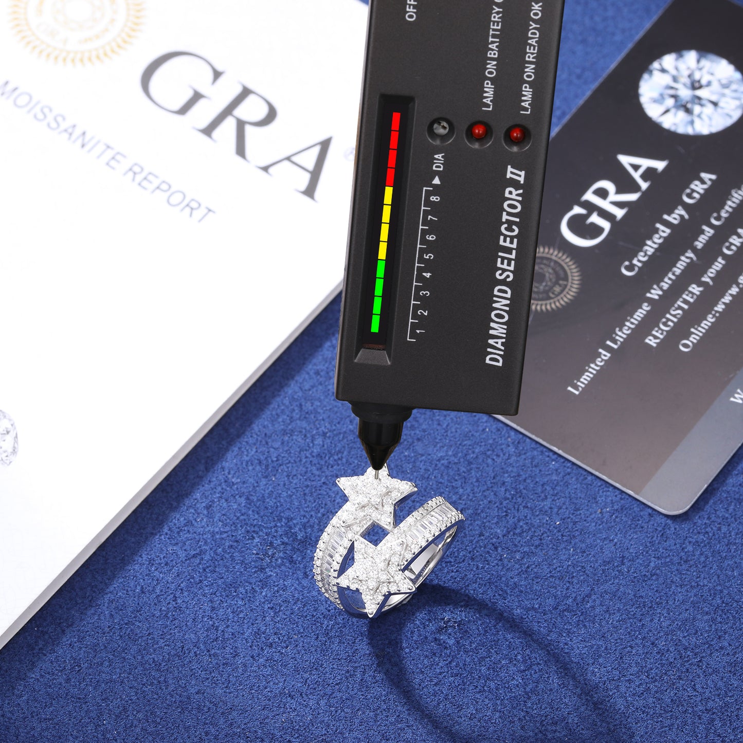 925 Silver Moissanite Double Star Open Ring TQR0297