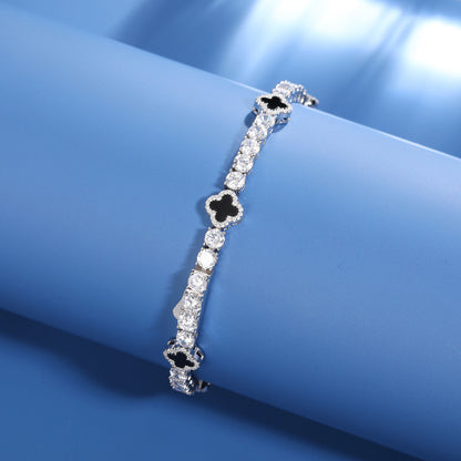 925 Silver Moissanite Black Clover Tennis Bracelet TQB0163