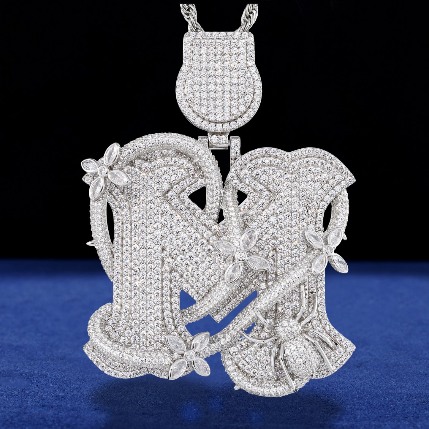 925 Silver Moissanite Iced Out M Letter Pendant TQP0918