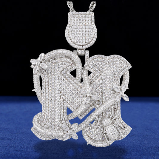 925 Silver Moissanite Iced Out M Letter Pendant TQP0918