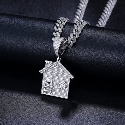 925 Silver Moissanite Iced Out House Pendant TQP0242
