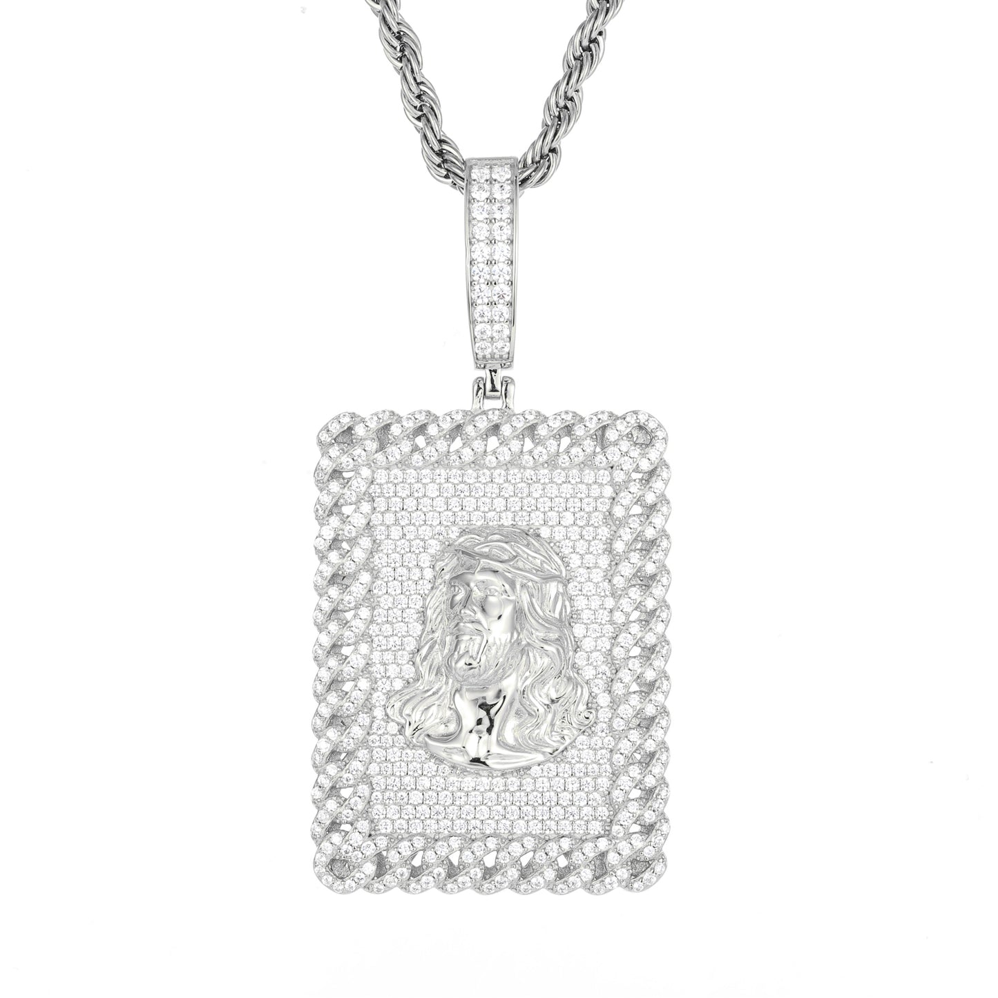 925 Silver Moissanite Portrait Plaque Pendant TQP0523