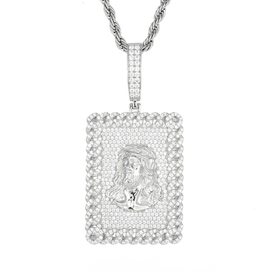 925 Silver Moissanite Portrait Plaque Pendant TQP0523
