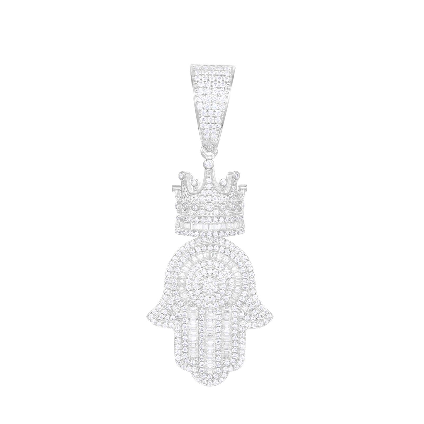 925 Silver Moissanite Crown Hamsa Pendant TQP0288