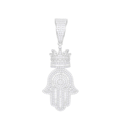 925 Silver Moissanite Crown Hamsa Pendant TQP0288