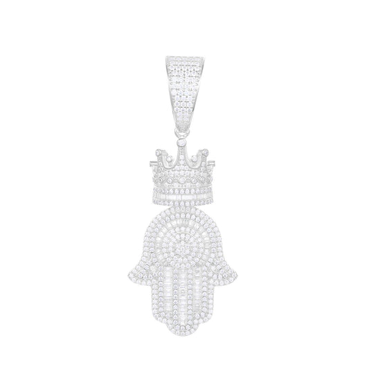 925 Silver Moissanite Crown Hamsa Pendant TQP0288