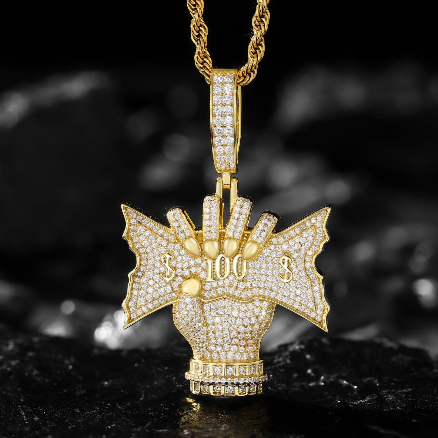 925 Silver Moissanite 100 Sign Hand Pendant for Men TQP0913