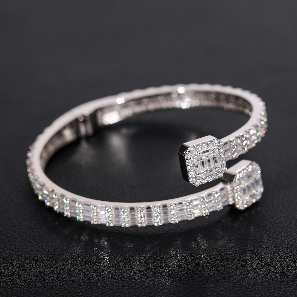 925 Silver Moissanite 5.5mm Baguette Open Bangle Bracelet TQB0039