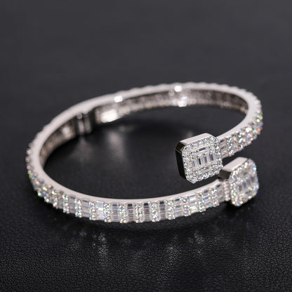 925 Silver Moissanite 5.5mm Baguette Open Bangle Bracelet TQB0039