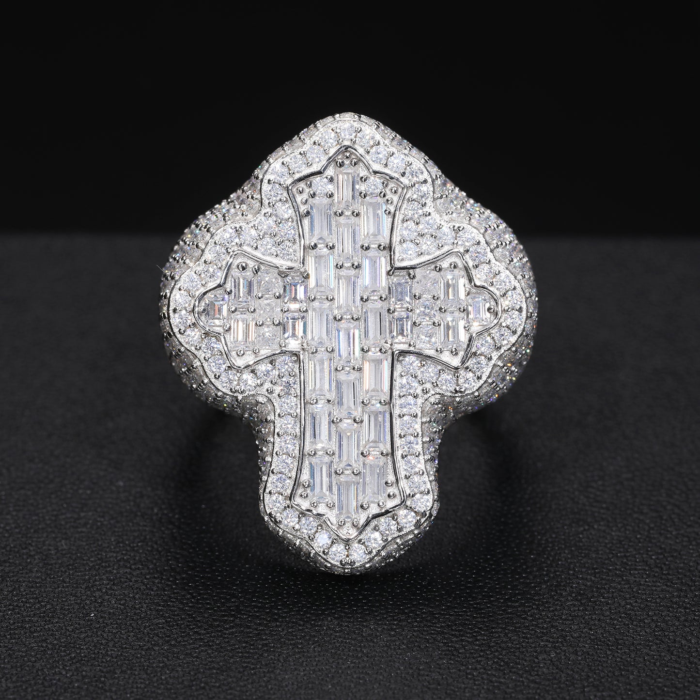 925 Silver Moissanite Baguette Cross Statement Ring for Men TQR0078