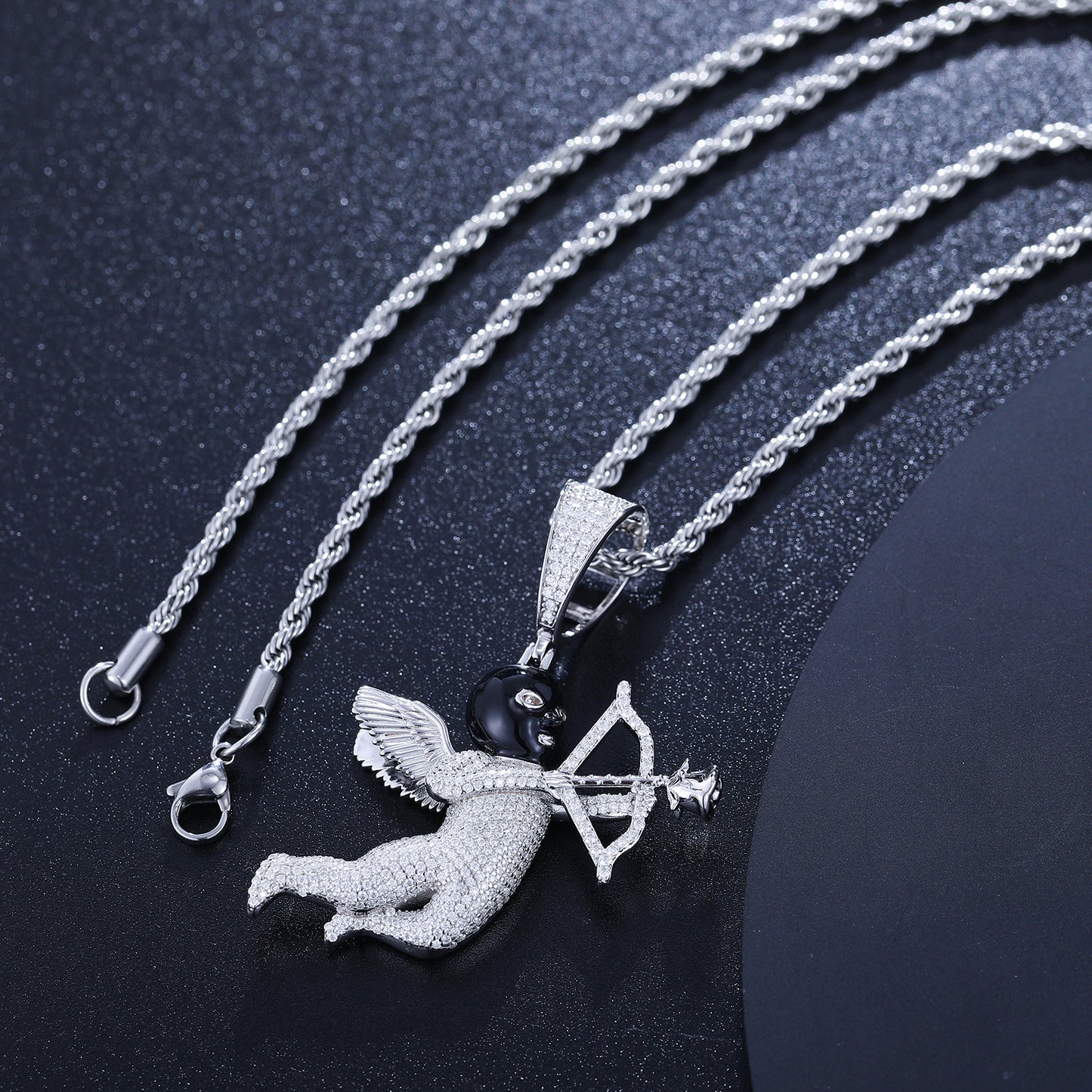 925 Silver Moissanite Iced Out Cupid Angel Pendant TQP0230