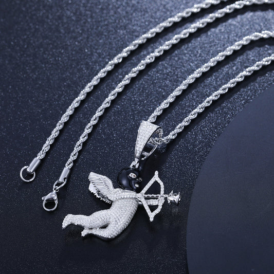 925 Silver Moissanite Iced Out Cupid Angel Pendant TQP0230