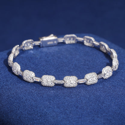 925 Silver Moissanite Gold Finish Cushion Station Bracelet TQB0143