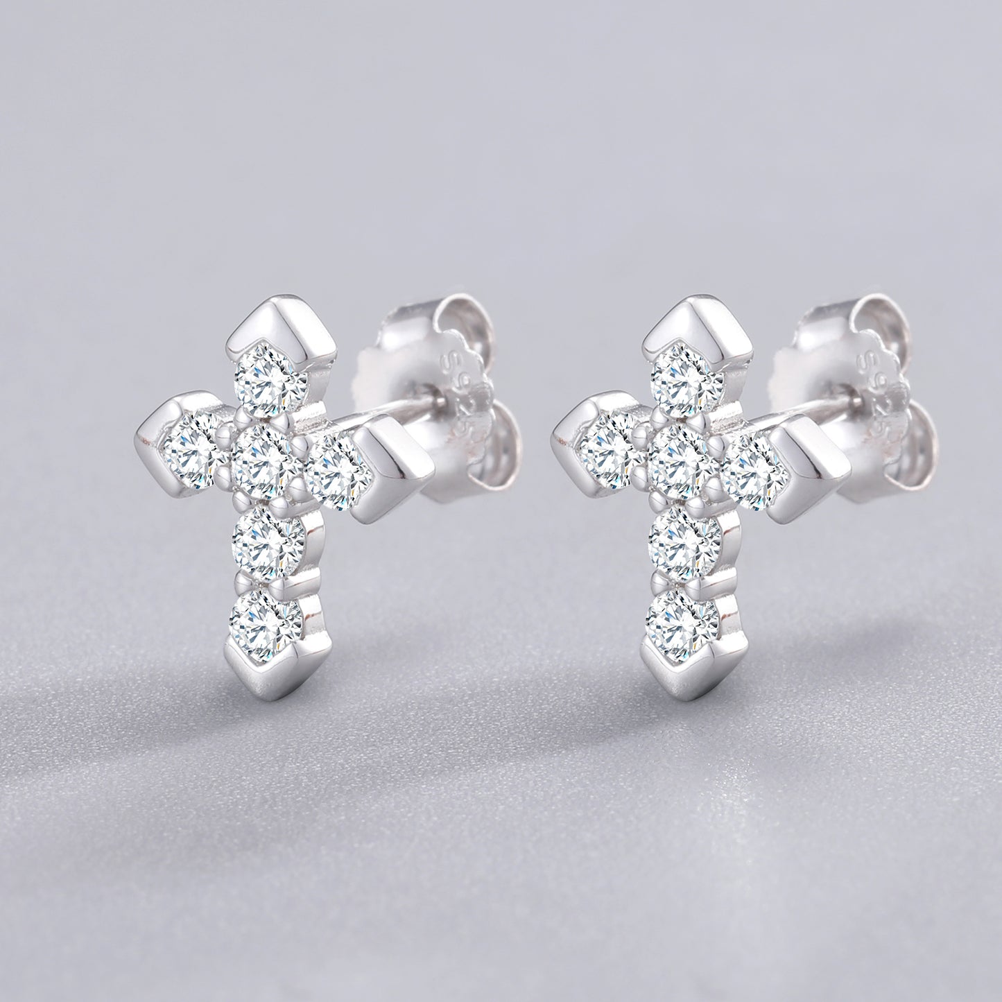 925 Silver Moissanite Five Stone Cross Cluster Stud Earrings TQE0085