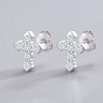 925 Silver Moissanite Five Stone Cross Cluster Stud Earrings TQE0085