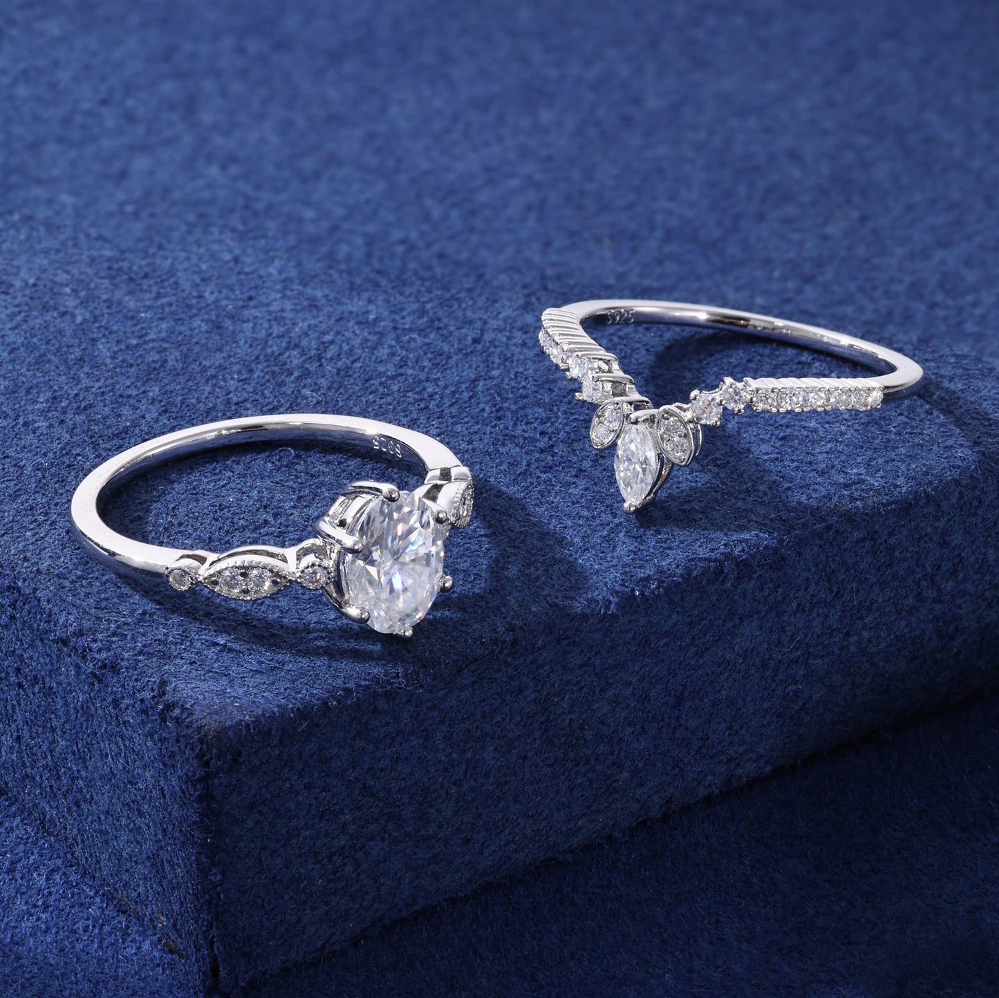 925 Silver Moissanite Round Cut 2-Piece Stackable Bridal Ring Set TQR0630
