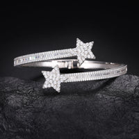 925 Silver Moissanite Double Star Open Bangle Bracelet TQB0156