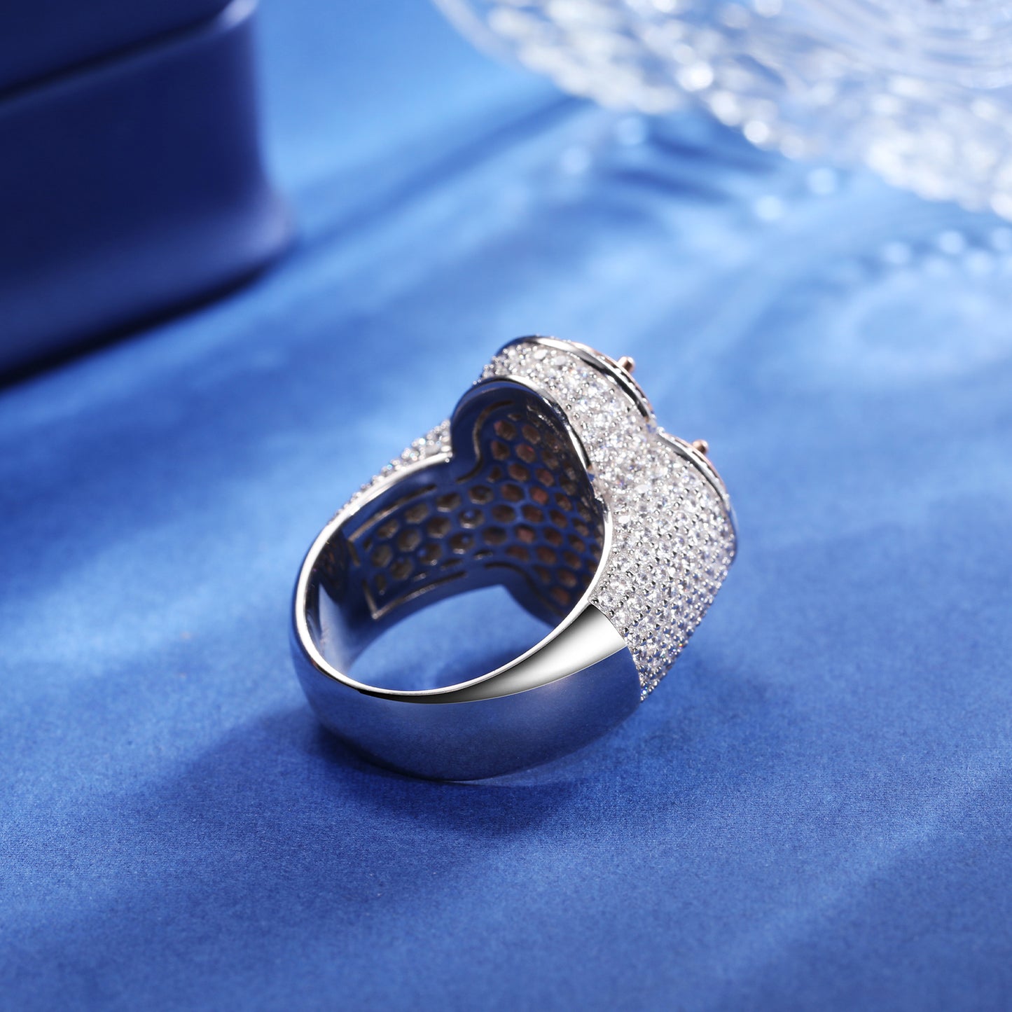 925 Silver Moissanite Blue Clover Statement Ring TQR0282