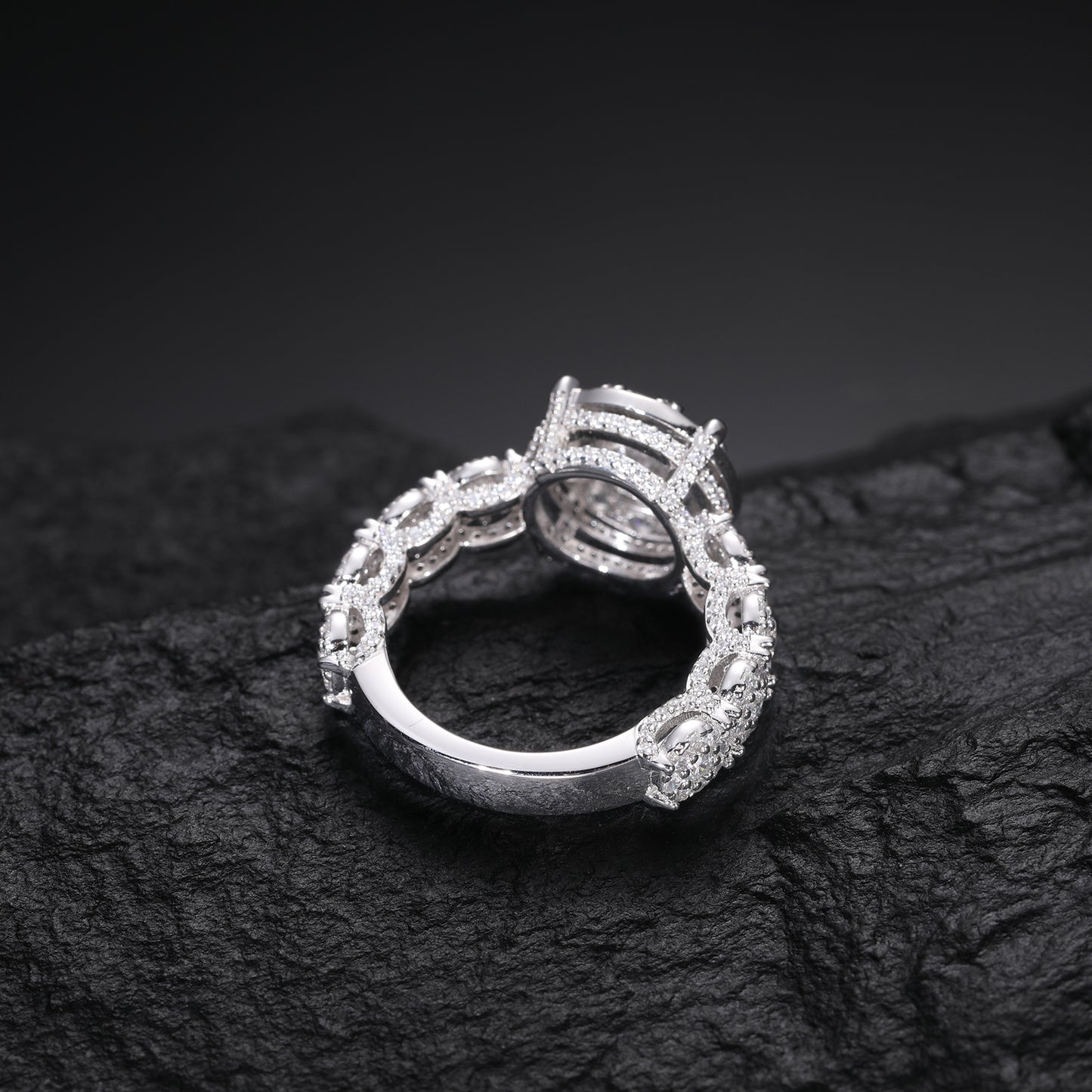 925 Silver Moissanite Round Halo Link Ring TQR0316
