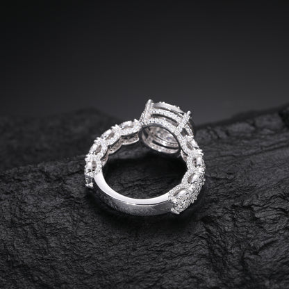 925 Silver Moissanite Round Halo Link Ring TQR0316