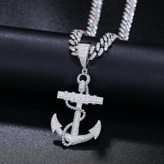 925 Silver Moissanite Nautical Anchor Pendant TQP0250