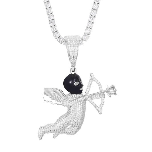 925 Silver Moissanite Iced Out Cupid Angel Pendant TQP0230