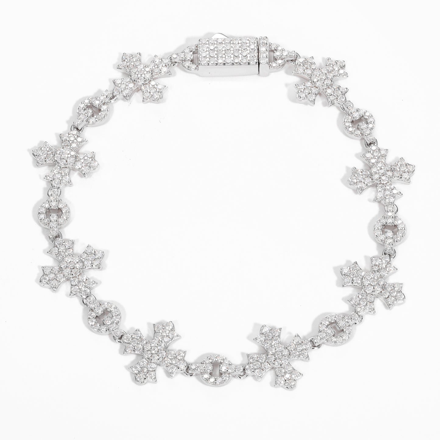 925 Silver Moissanite Cross Charm Link Bracelet for Men TQB0187
