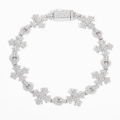 925 Silver Moissanite Cross Charm Link Bracelet for Men TQB0187