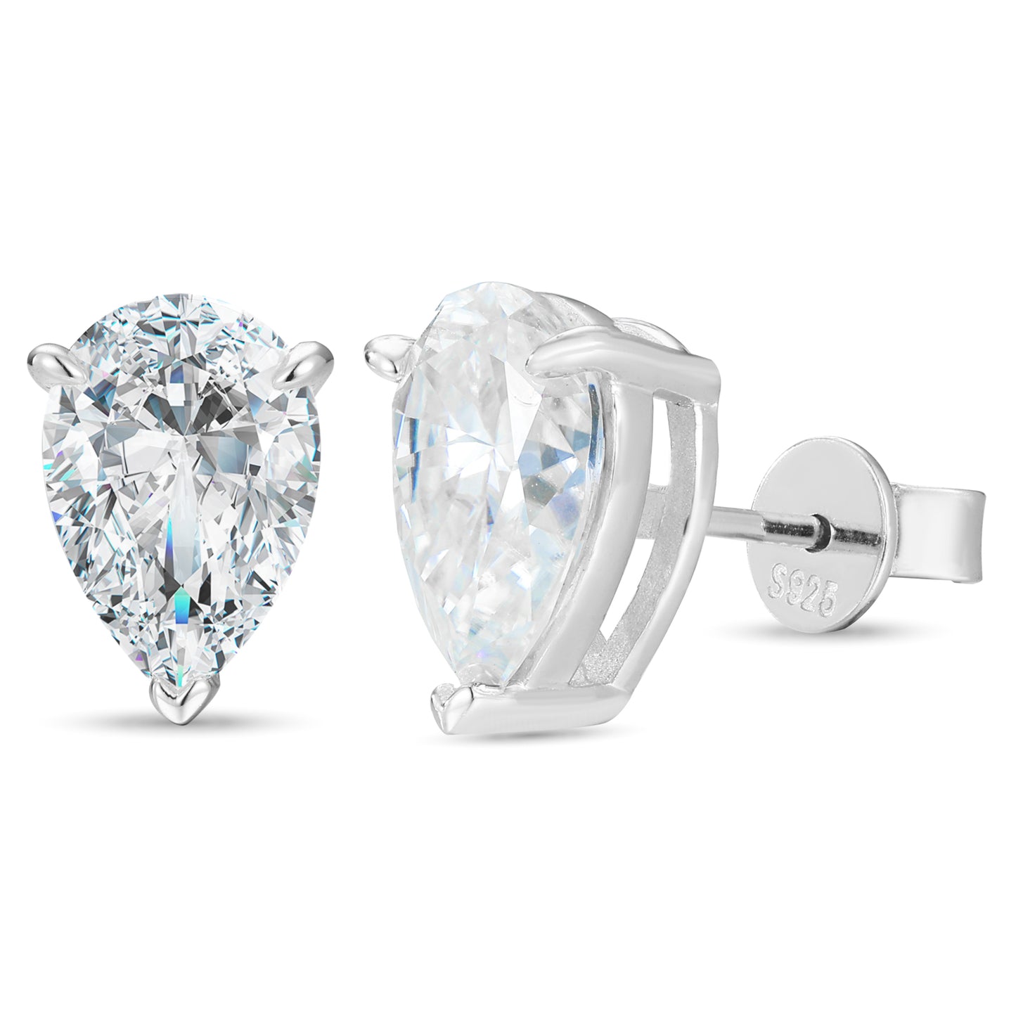 925 Silver Moissanite Pear Cut Solitaire Stud Earrings TQE0549