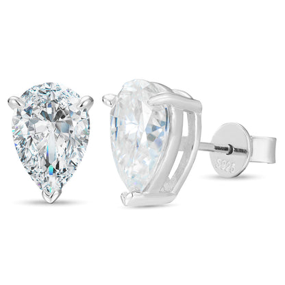 925 Silver Moissanite Pear Cut Solitaire Stud Earrings TQE0549
