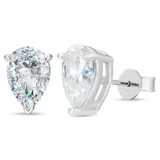 925 Silver Moissanite Pear Cut Solitaire Stud Earrings TQE0549