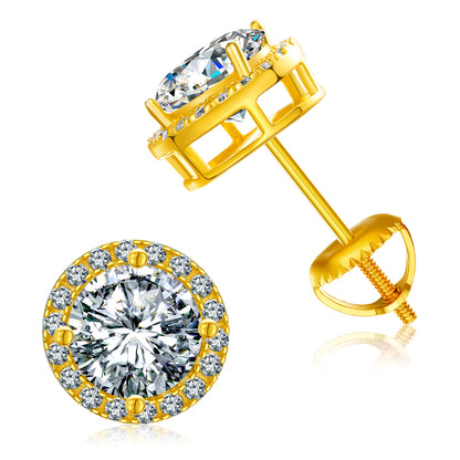 925 Silver Moissanite Milgrain Halo Screw Back Stud Earrings TQE0103