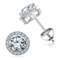 925 Silver Moissanite Milgrain Halo Screw Back Stud Earrings TQE0103