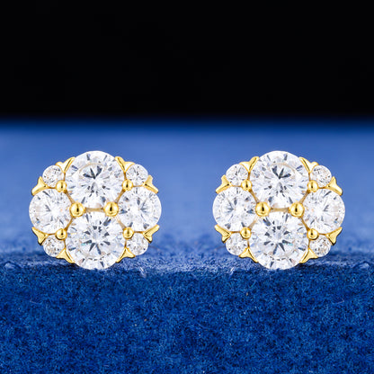 925 Silver Moissanite Round Floral Cluster Stud Earrings TQE0618