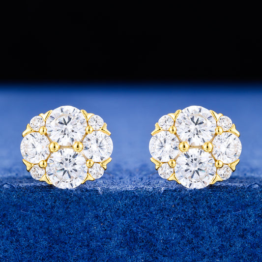 925 Silver Moissanite Round Floral Cluster Stud Earrings TQE0618