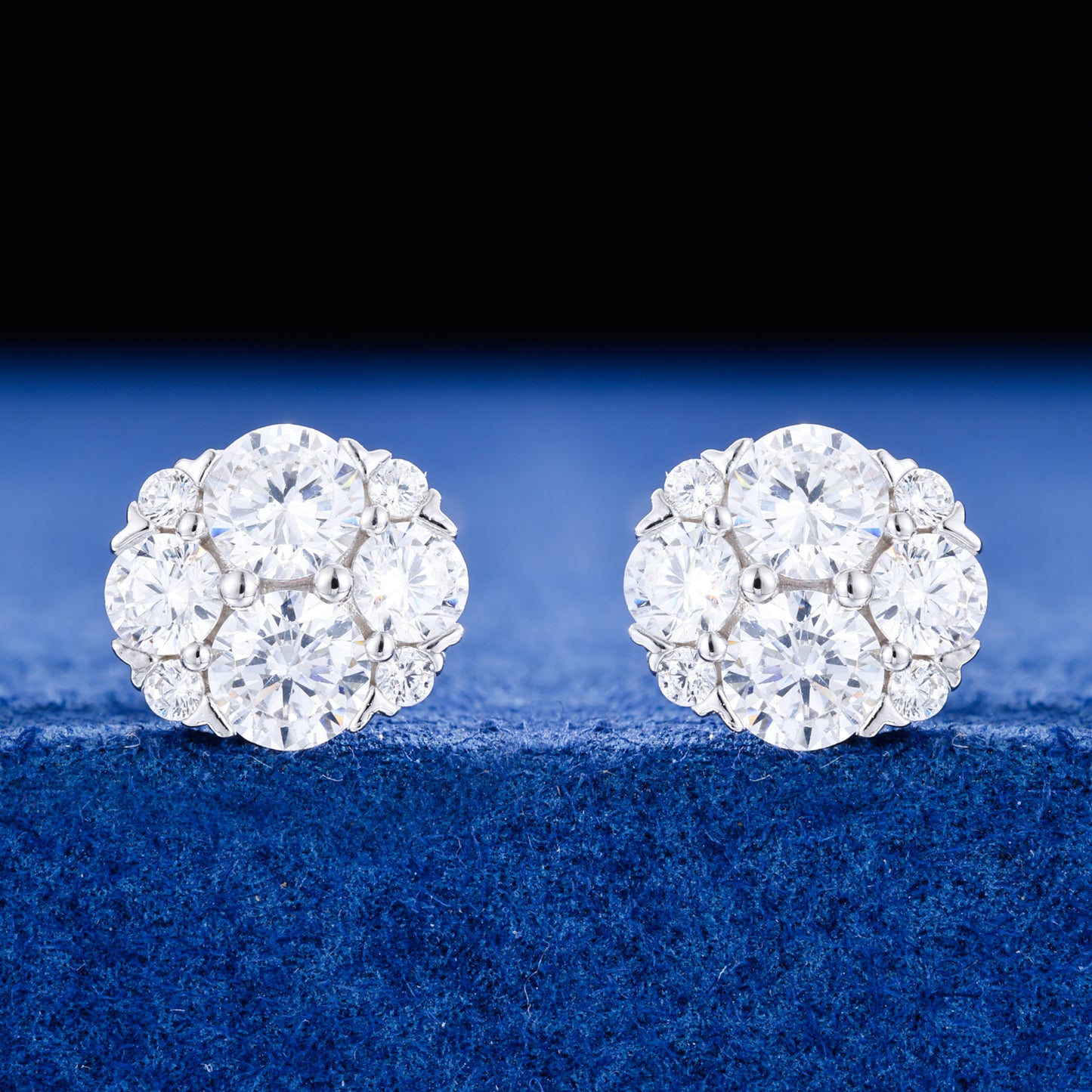 925 Silver Moissanite Round Floral Cluster Stud Earrings TQE0618