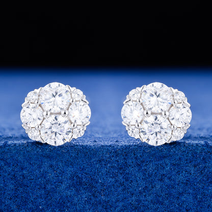 925 Silver Moissanite Round Floral Cluster Stud Earrings TQE0618