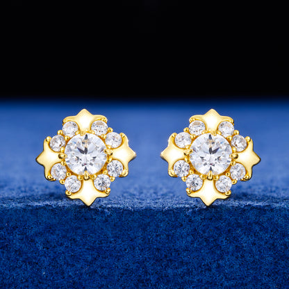 925 Silver Moissanite Starburst Floral Stud Earrings TQE0621