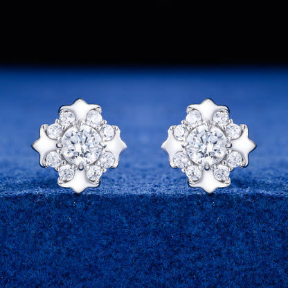925 Silver Moissanite Starburst Floral Stud Earrings TQE0621