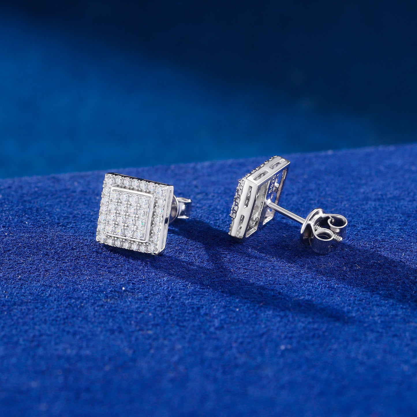 925 Silver Moissanite Square Cluster Stud Earrings TQE0641