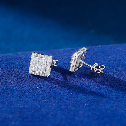 925 Silver Moissanite Square Cluster Stud Earrings TQE0641
