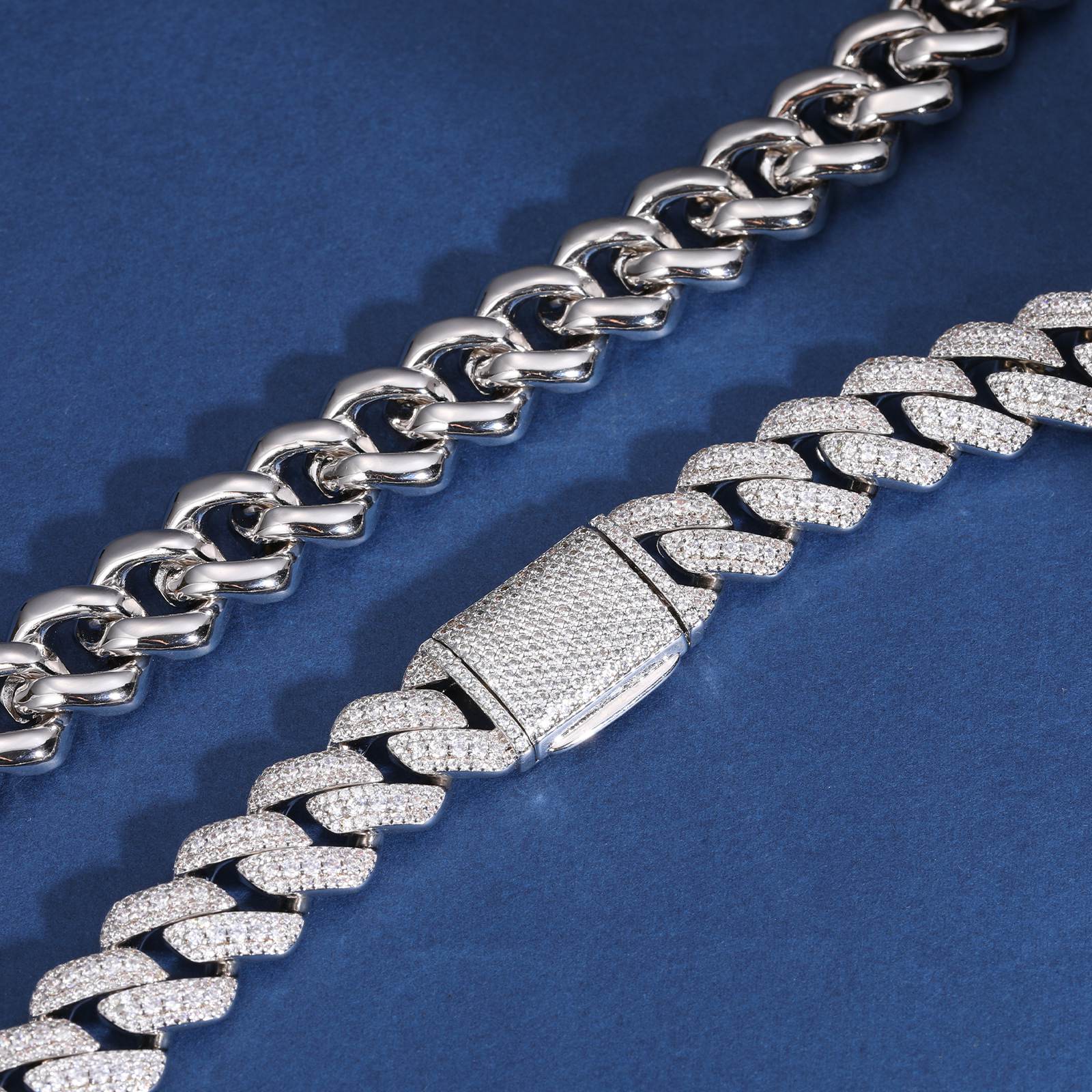 15mm Micro 3 Rows Moisanite Cuban Link Chain - TUHE Jewelry