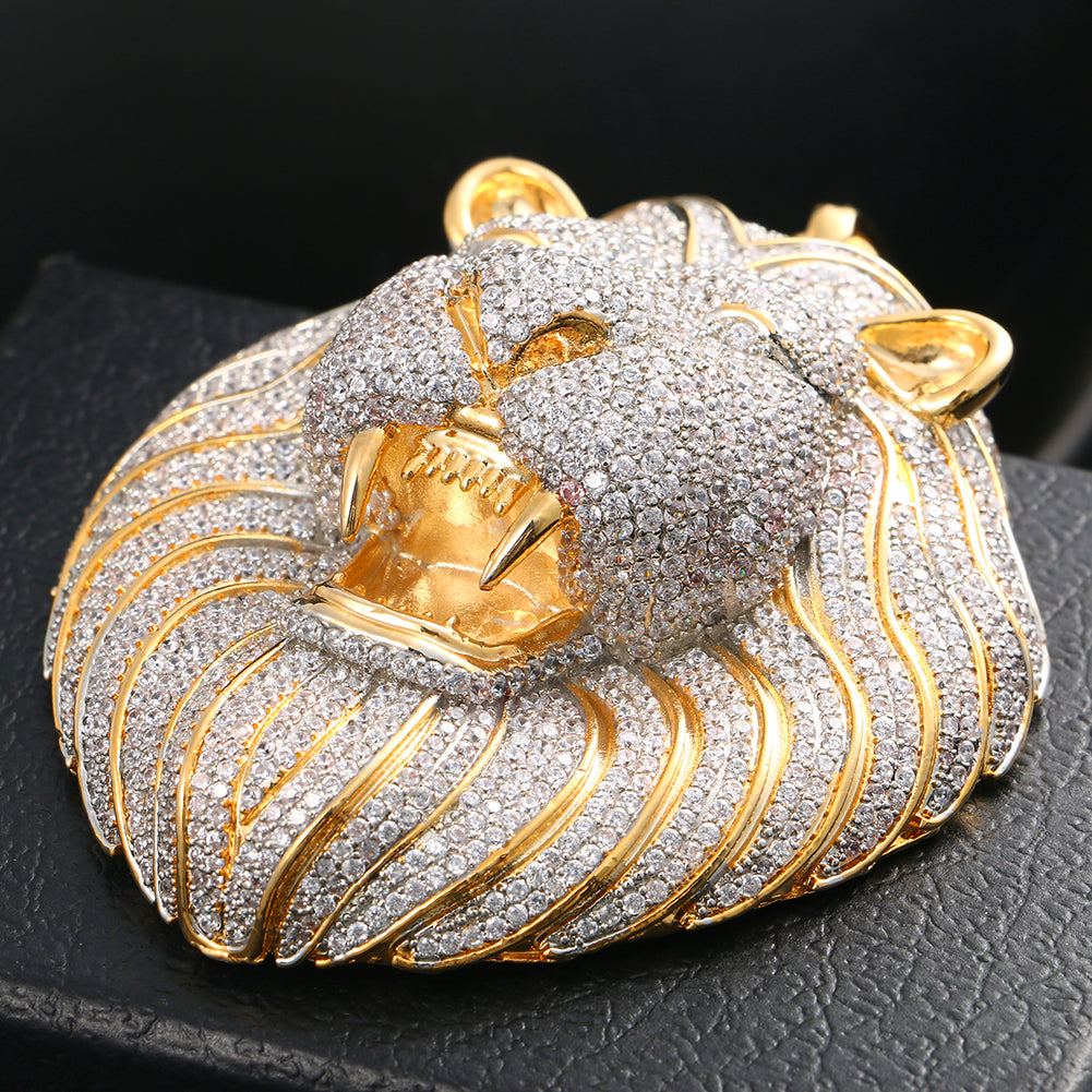 Iced Lion Head Pendant Hip Hop Animal Jewelry CZP0339